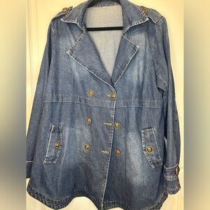 Classic Peacoat Denim Double-Breasted Women's Nautical Jacket